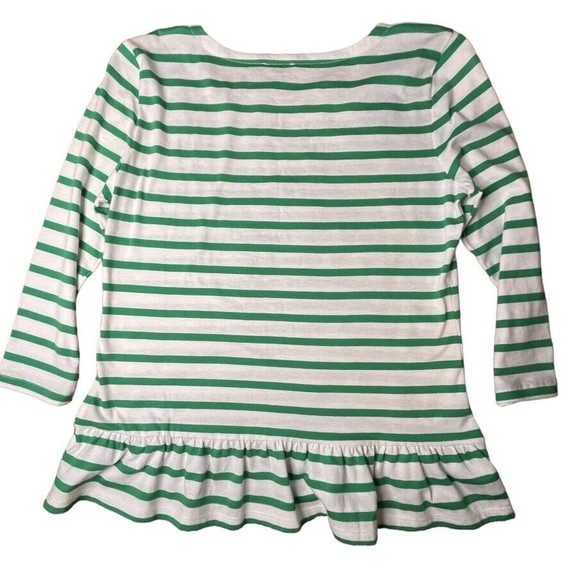 Womens Talbots Square‎ Neck 3/4 Sleeve Top Size P Peplum FlowY Hem Striped Green - Picture 2 of 4